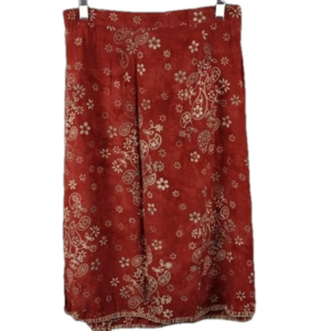 Red's Thread Vintage Rust Tan Floral Elastic Waist Embroidered Hem Midi Skirt